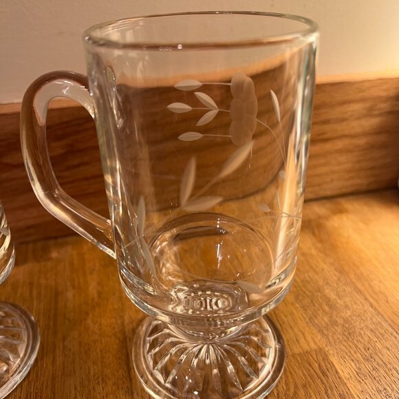 Princess House Mugs Etched Crystal Heritage Footed Pedestal Irish Coffee Set 2 - Picture 5 of 10